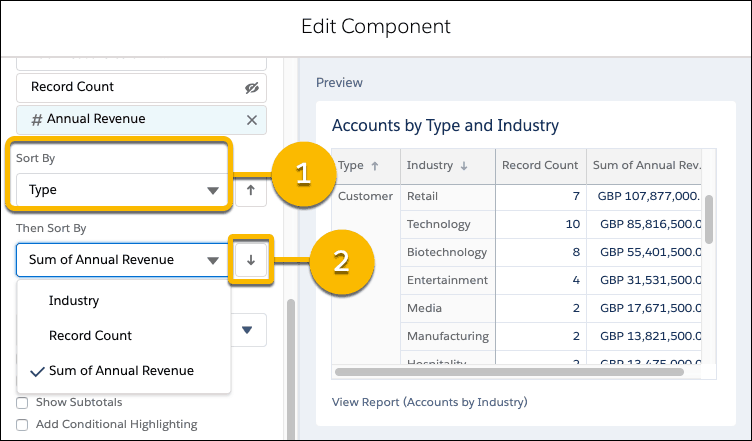 Sort Dashboards and Components By Groups And Measures