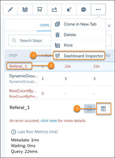 Debug Dashboard Inspector Error