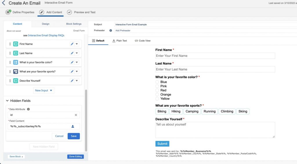 Marketing Cloud Interactive Email: Form Content Block - AdVic Salesforce Blog