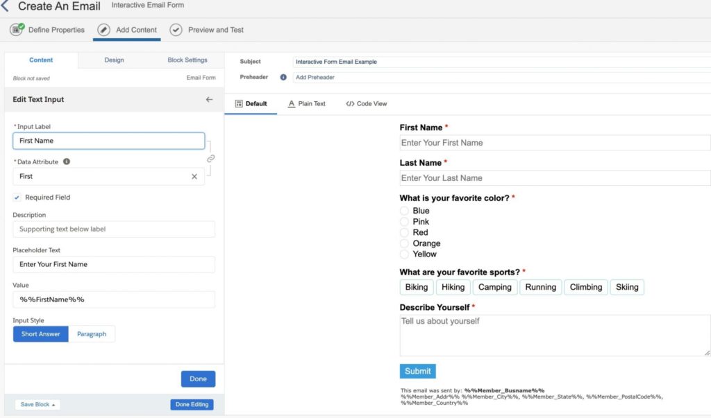 Marketing Cloud Interactive Email: Form Content Block - AdVic Salesforce Blog